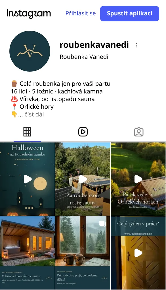 Instagram Roubenky Vanedi: příspěvky a krátká videa v barvách roubenky
