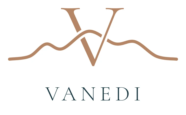 Logo Roubenky Vanedi: písmeno V nad vlnou hor a nápis VANEDI